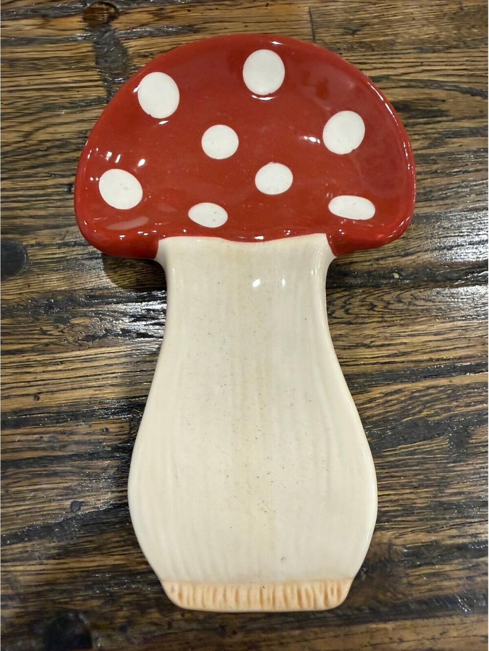 Ceramic Mushroom Spoon Rest with Red Cap and White Polka Dots